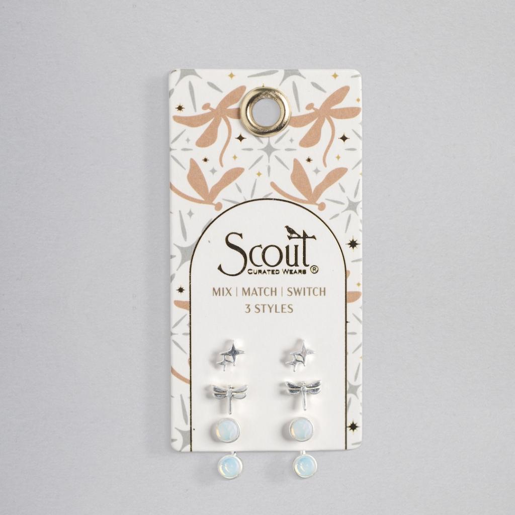 Stud Trio Ear Jacket Set - Dragonfly | Opalite | Silver