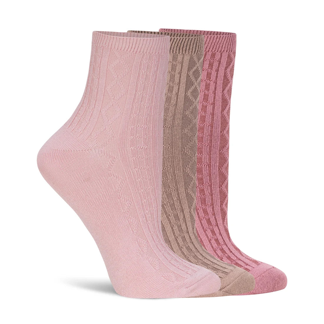3 PK Womens Non Terry Cable Low Crew