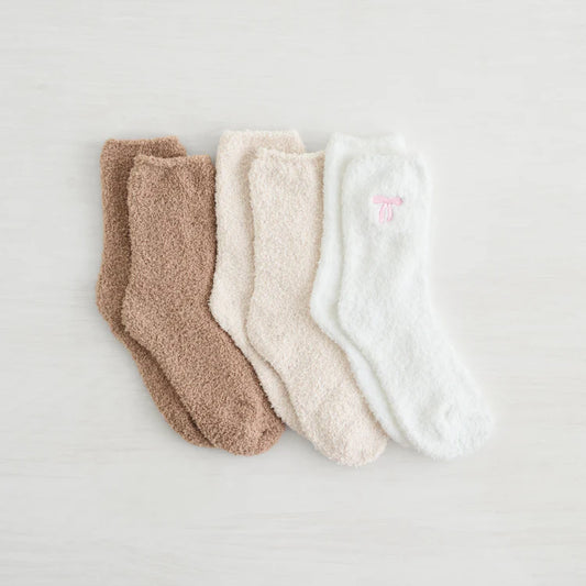 3 PK Women's Lover Cozy Crew Sock - Tan Combo