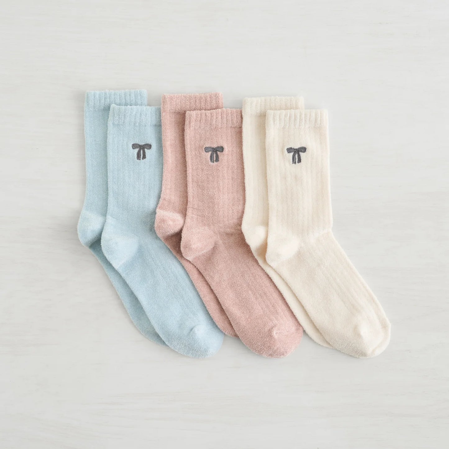 3 PK Women's Velvet Cozy Crew Sock - Tan Combo