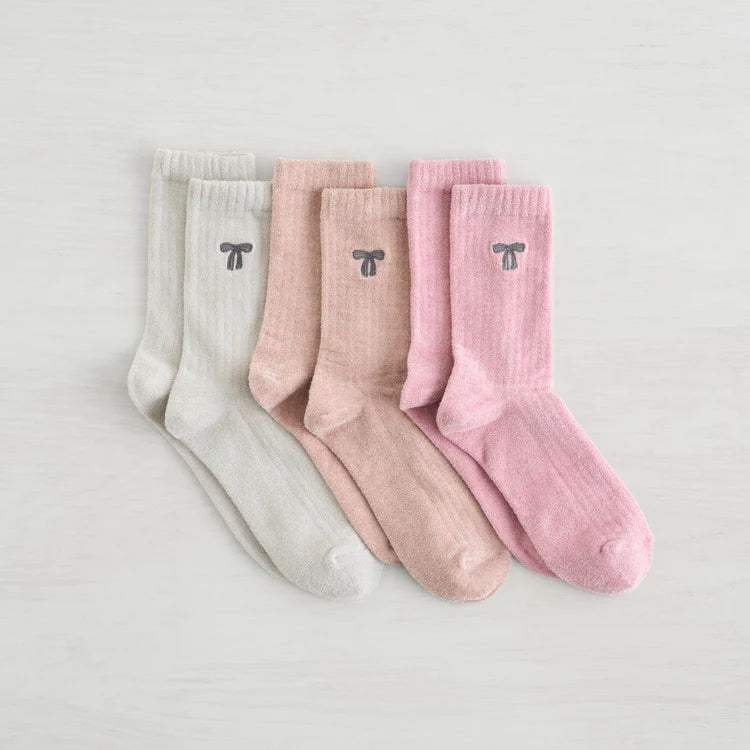 3 PK Women's Velvet Cozy Crew Sock - Pink Combo