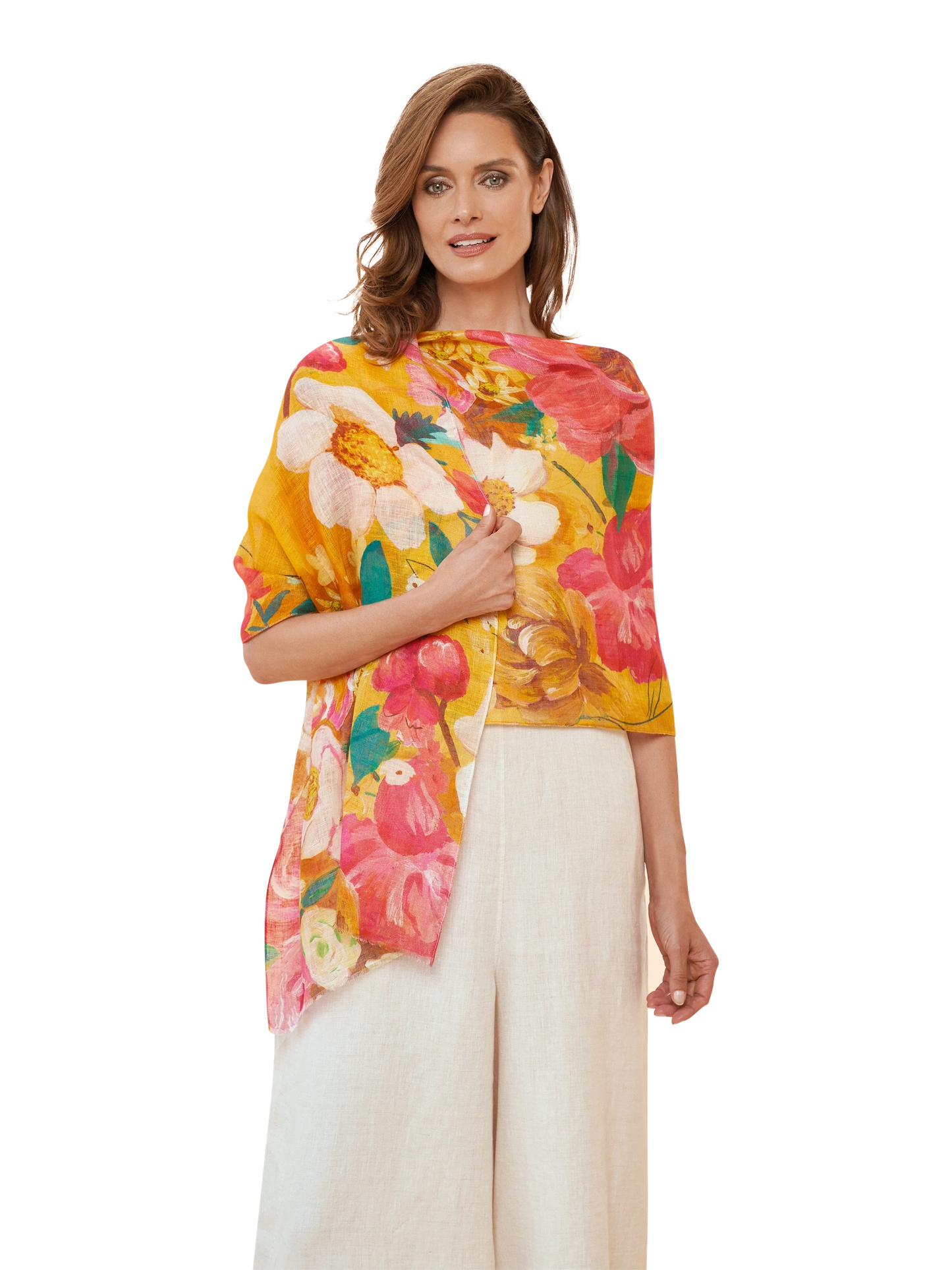Linen Impressionist Floral Mustard Scarf