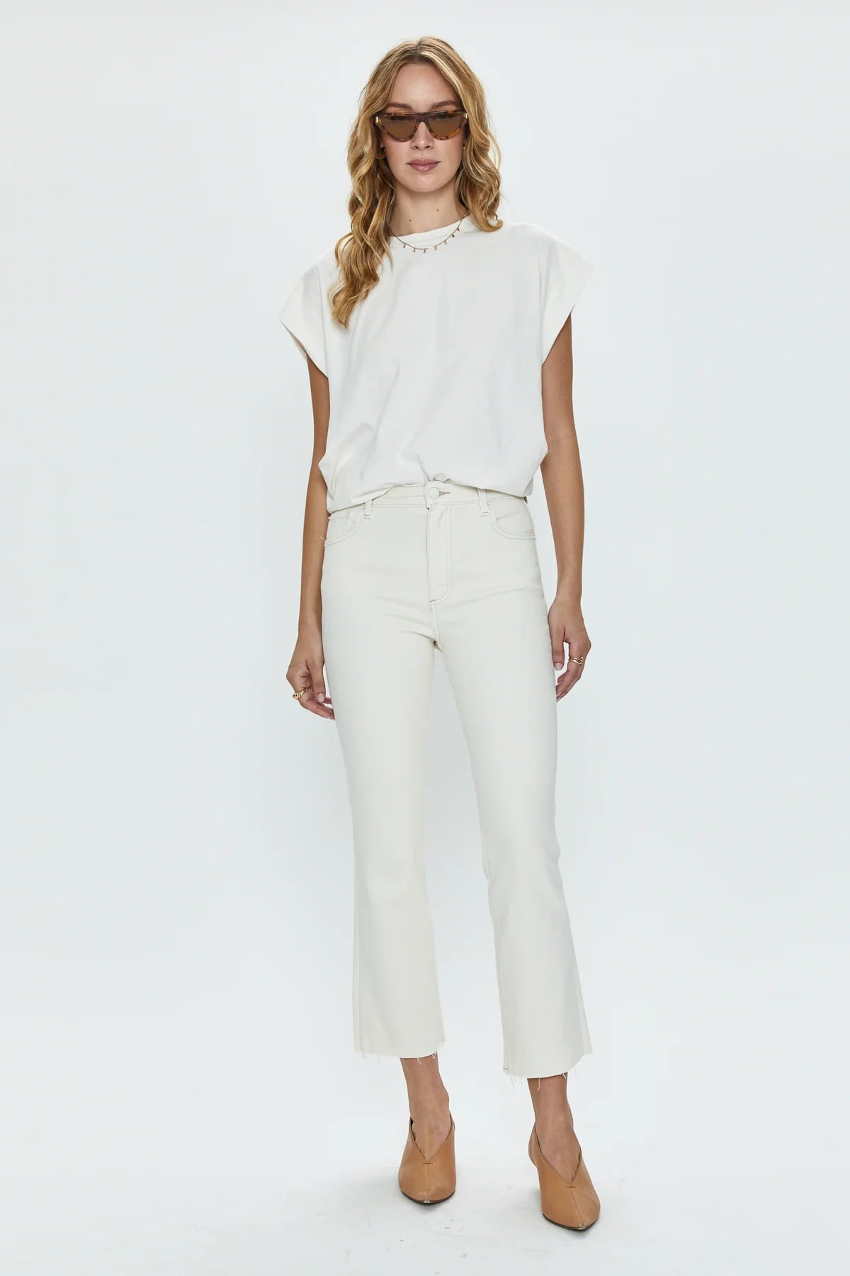 LENNON High Rise Cropped Boot Cut Jeans | Sand Stone