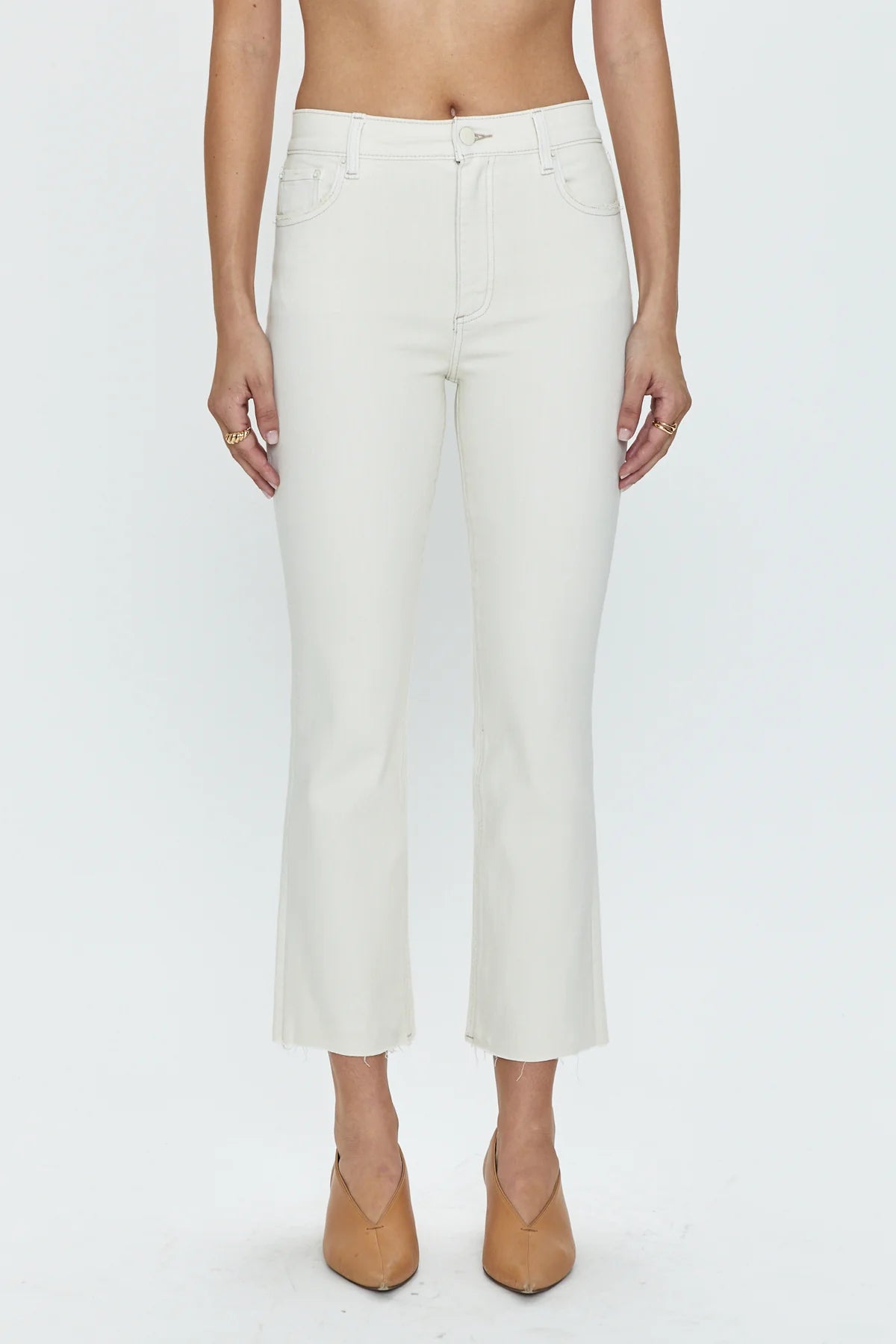 LENNON High Rise Cropped Boot Cut Jeans | Sand Stone