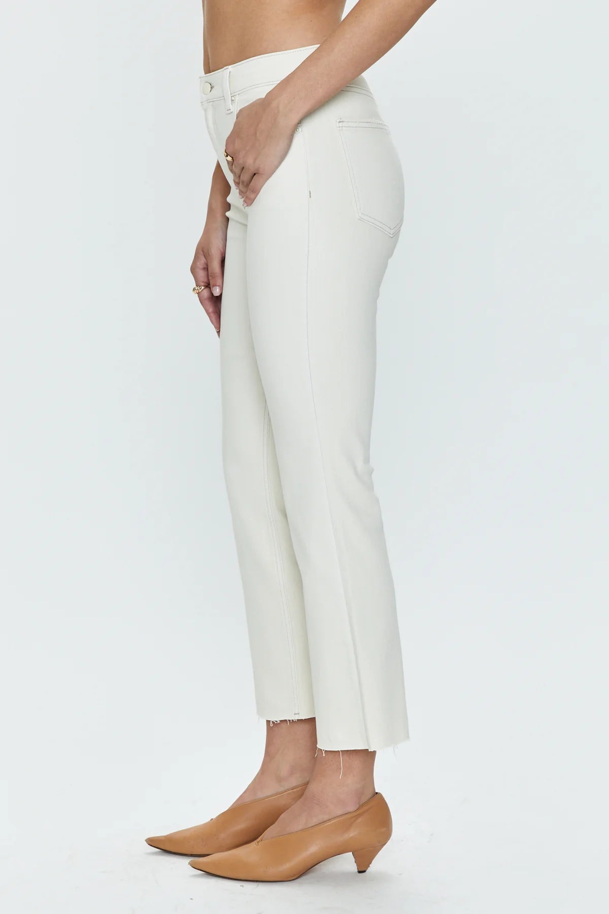 LENNON High Rise Cropped Boot Cut Jeans | Sand Stone