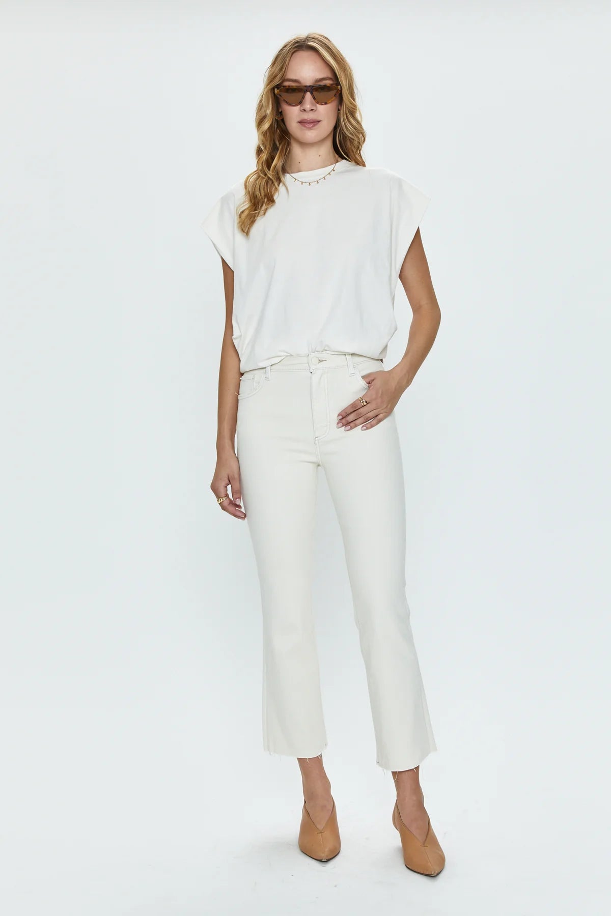 LENNON High Rise Cropped Boot Cut Jeans | Sand Stone