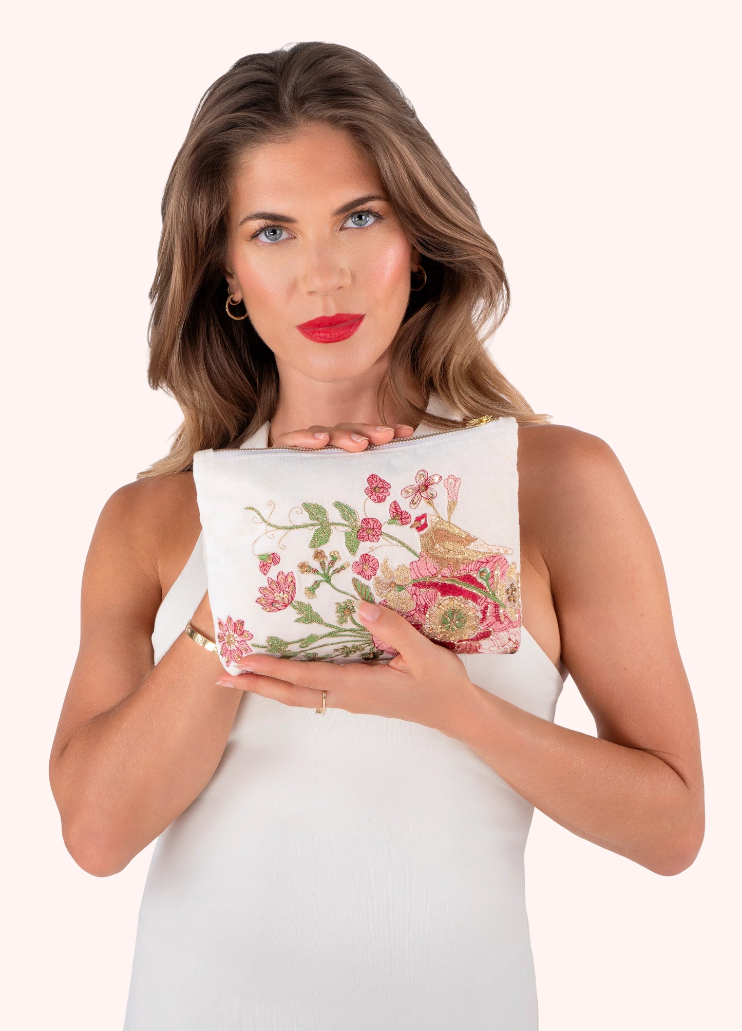 Mid Sized Embroidered Zip Pouch -