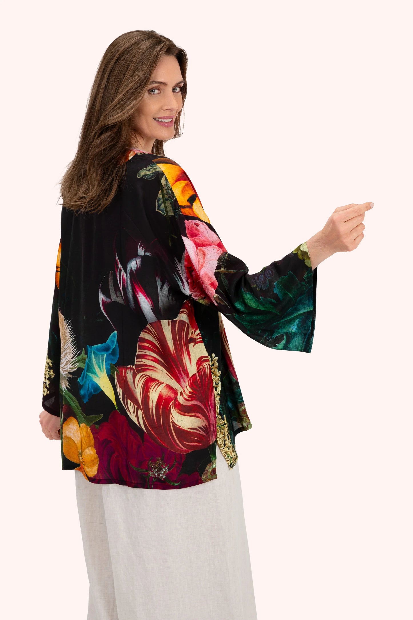 Mid Length Kimono | Opulent Florals Chocolate