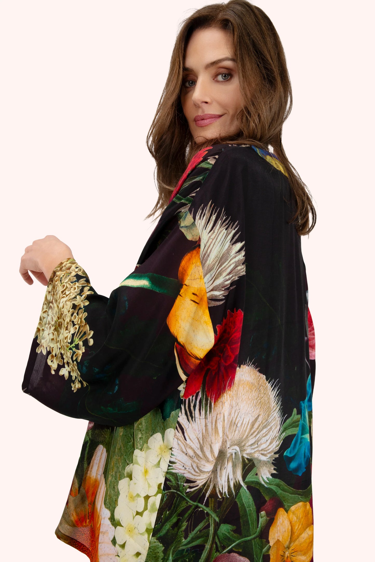 Mid Length Kimono | Opulent Florals Chocolate