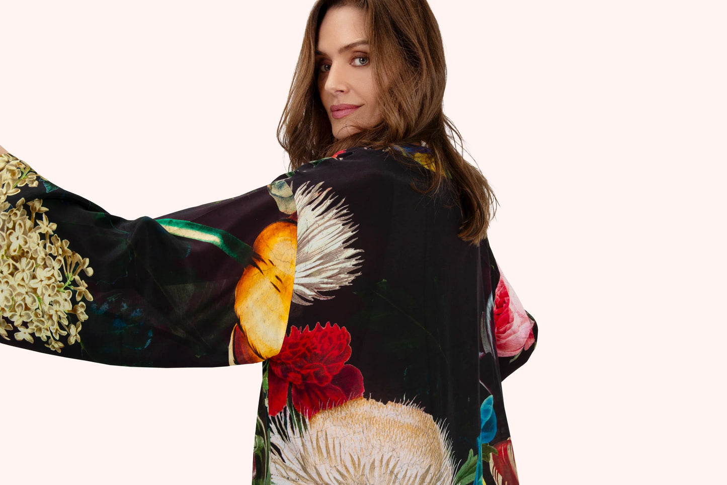 Mid Length Kimono | Opulent Florals Chocolate