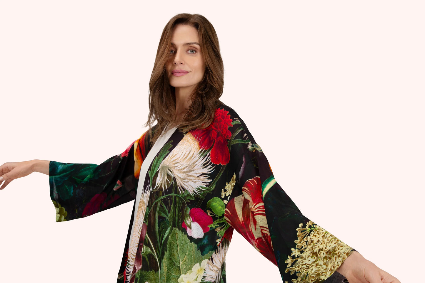 Mid Length Kimono | Opulent Florals Chocolate
