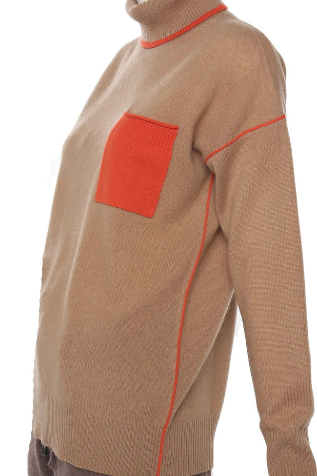 100% Cashmere Tipped Long Sleeve Turtleneck