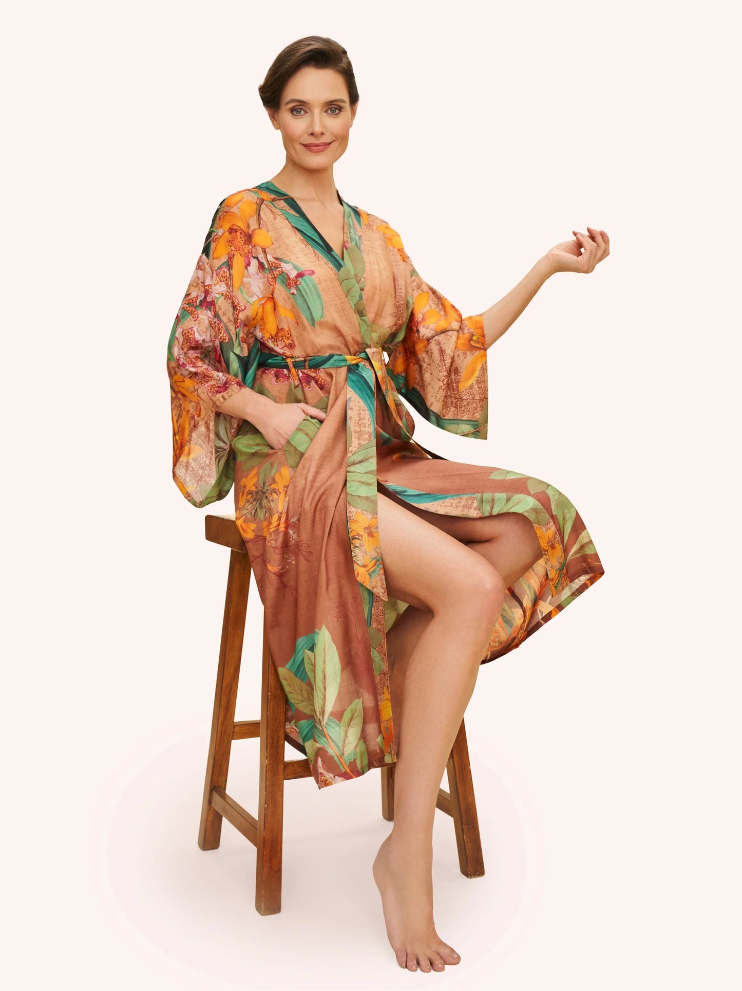 Botany Bliss in Taupe Kimono Gown
