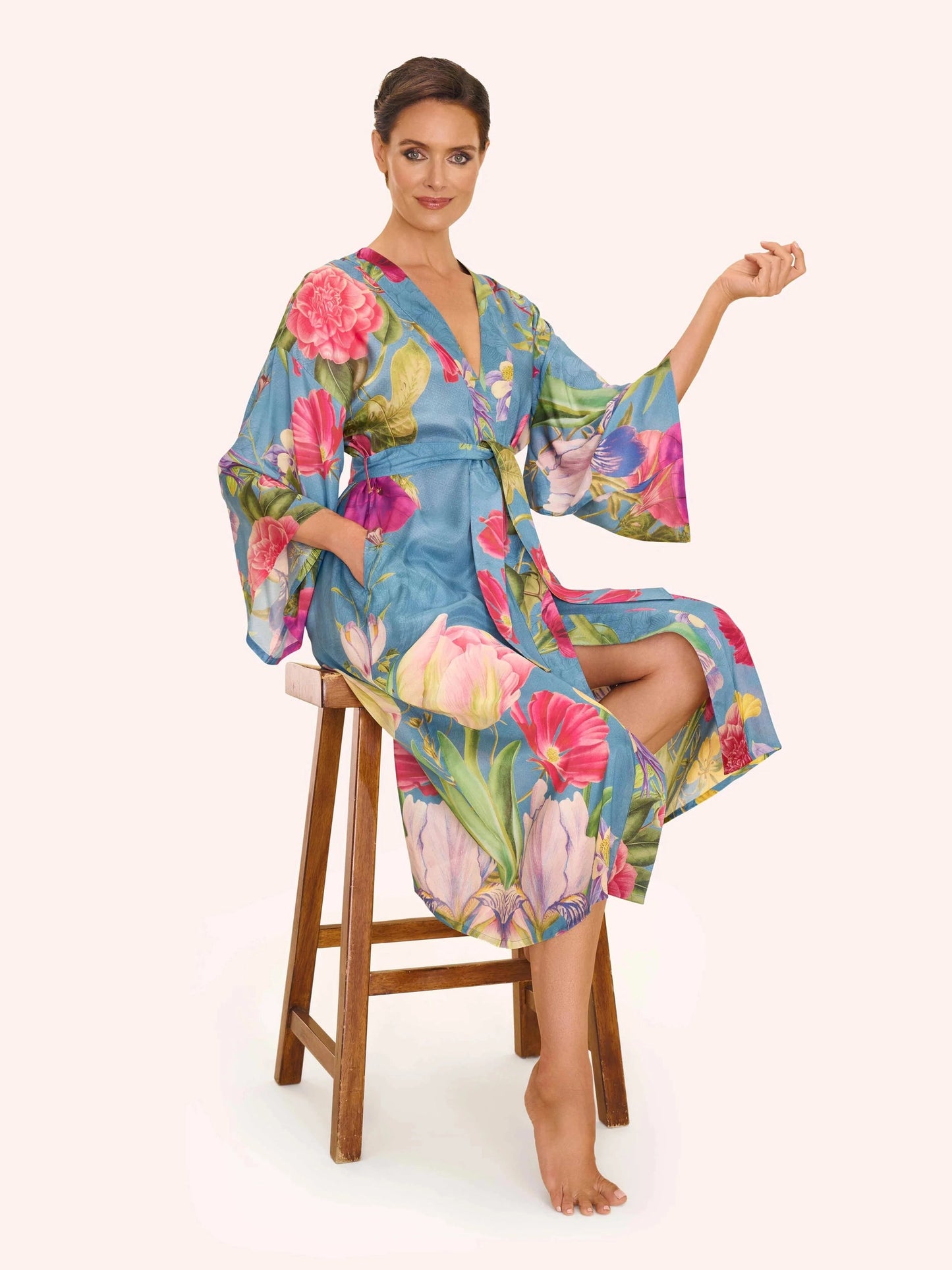 Kimono Gown - Floral Study - Denim