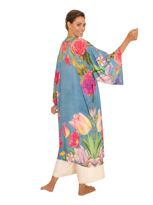 Kimono Gown - Floral Study - Denim