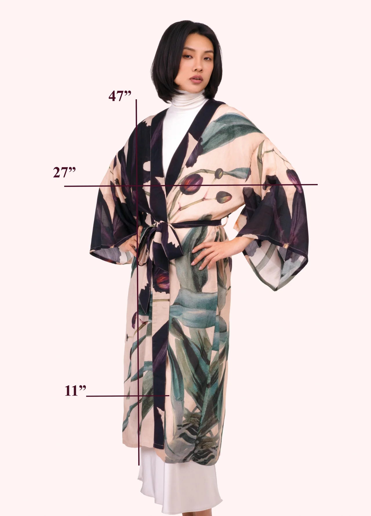 Long Kimono Gown - Midnight Orchid