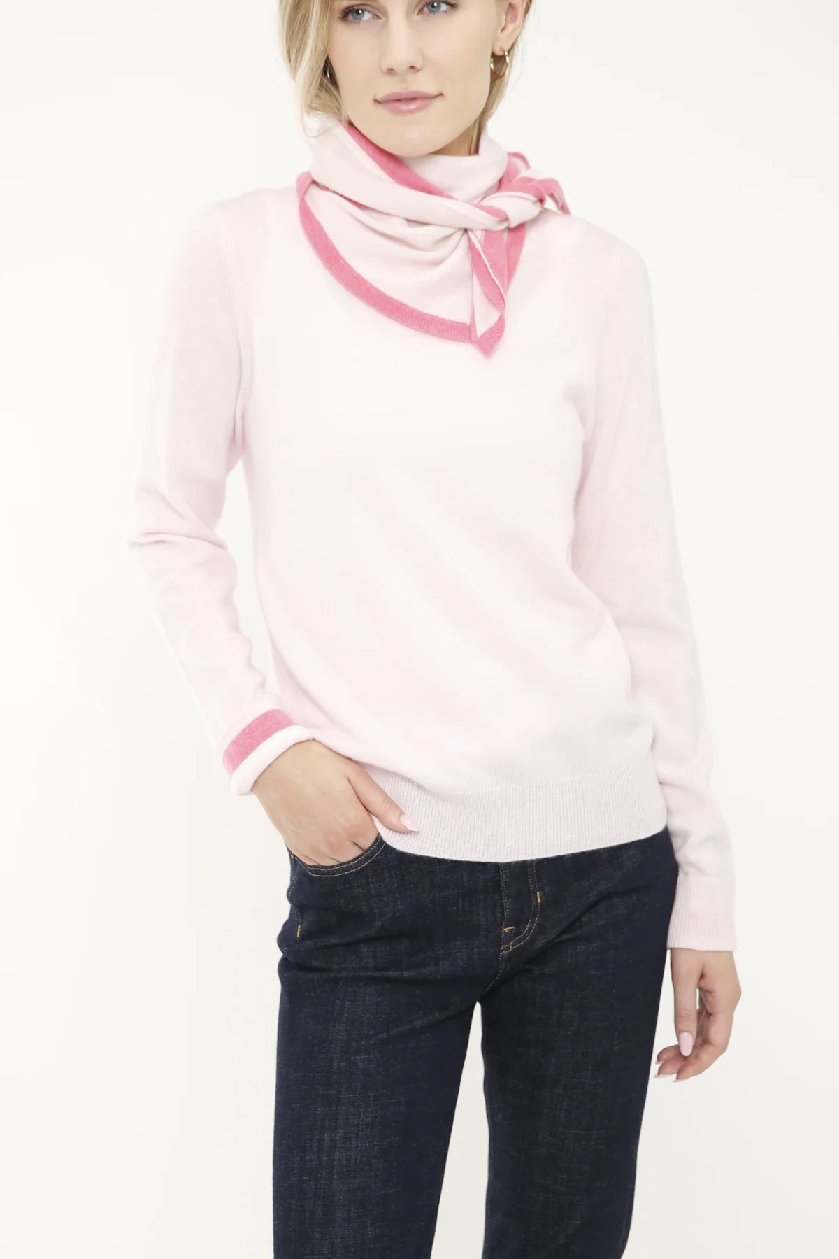 Cashmere Long Sleeve Sweater with Triangle Scarf