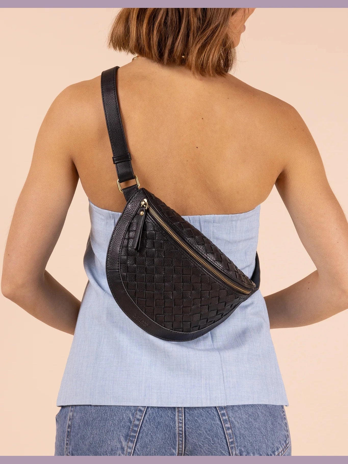 Ray Bum Bag | Black / Woven Soft Grain Leather