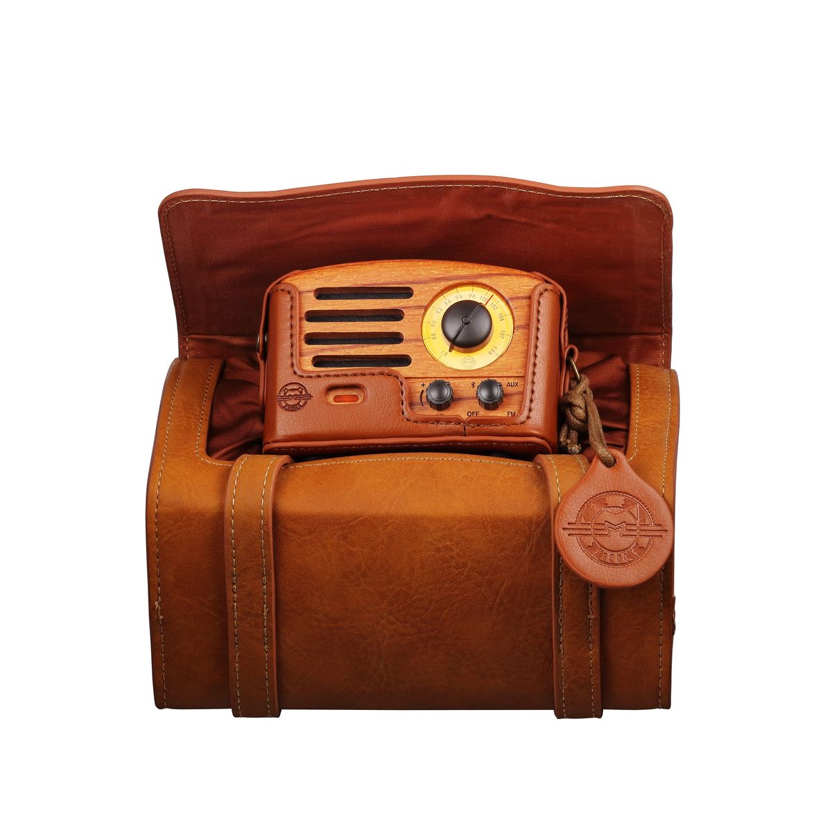 Wooden Bluetooth & FM Radio Speaker With Duffle Bag - Rosewood