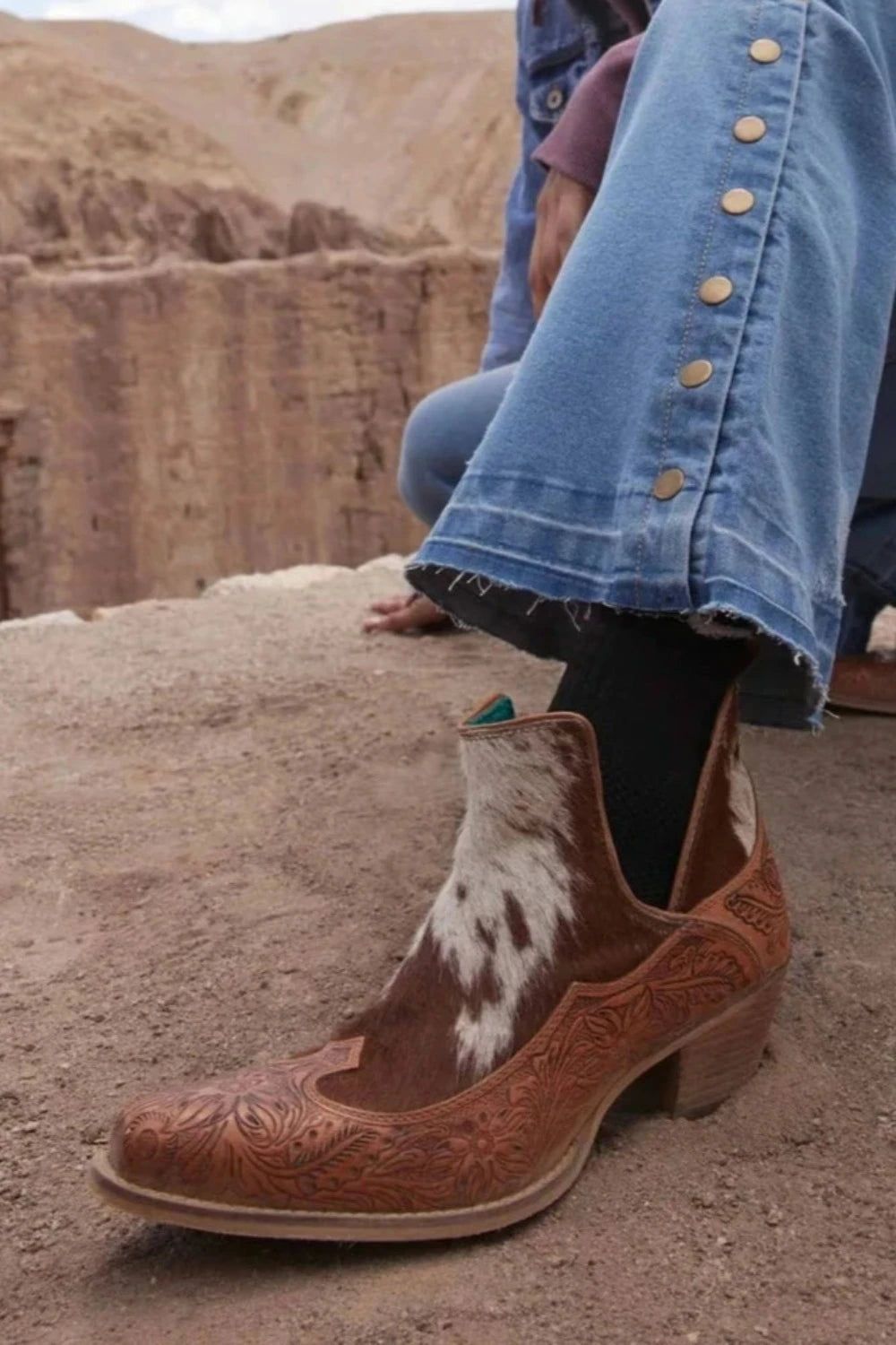 Frisco Hacienda Hair-On Hide & Hand-Tooled Boots