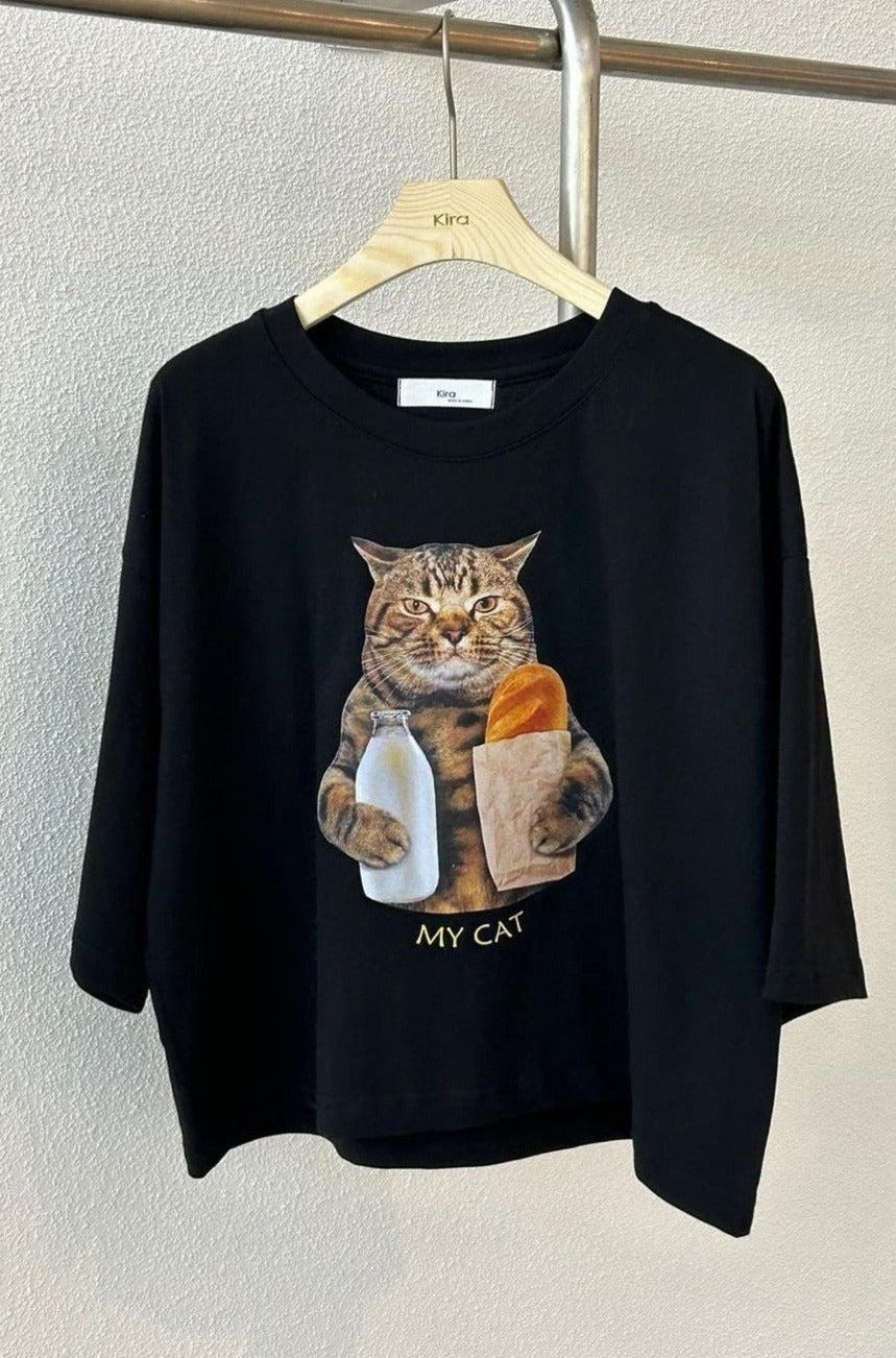Baguette Cat Cropped Tee