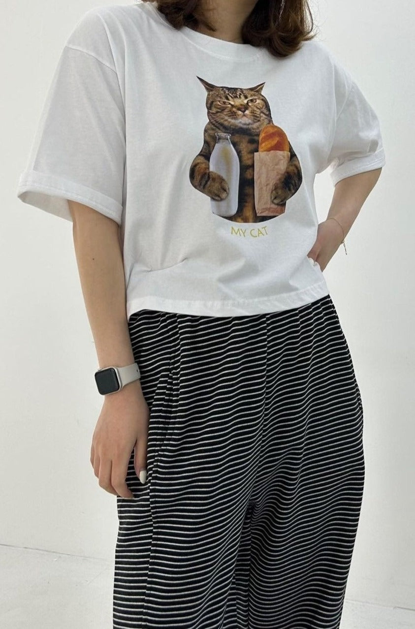 Baguette Cat Cropped Tee