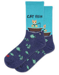 HOTSOX Women's Cat Fish Crew Sock