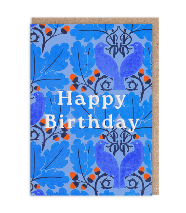 Neon Floral Blue Oak Birthday Card