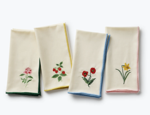 Garden Study Embroidered Cotton Napkins, Assorted