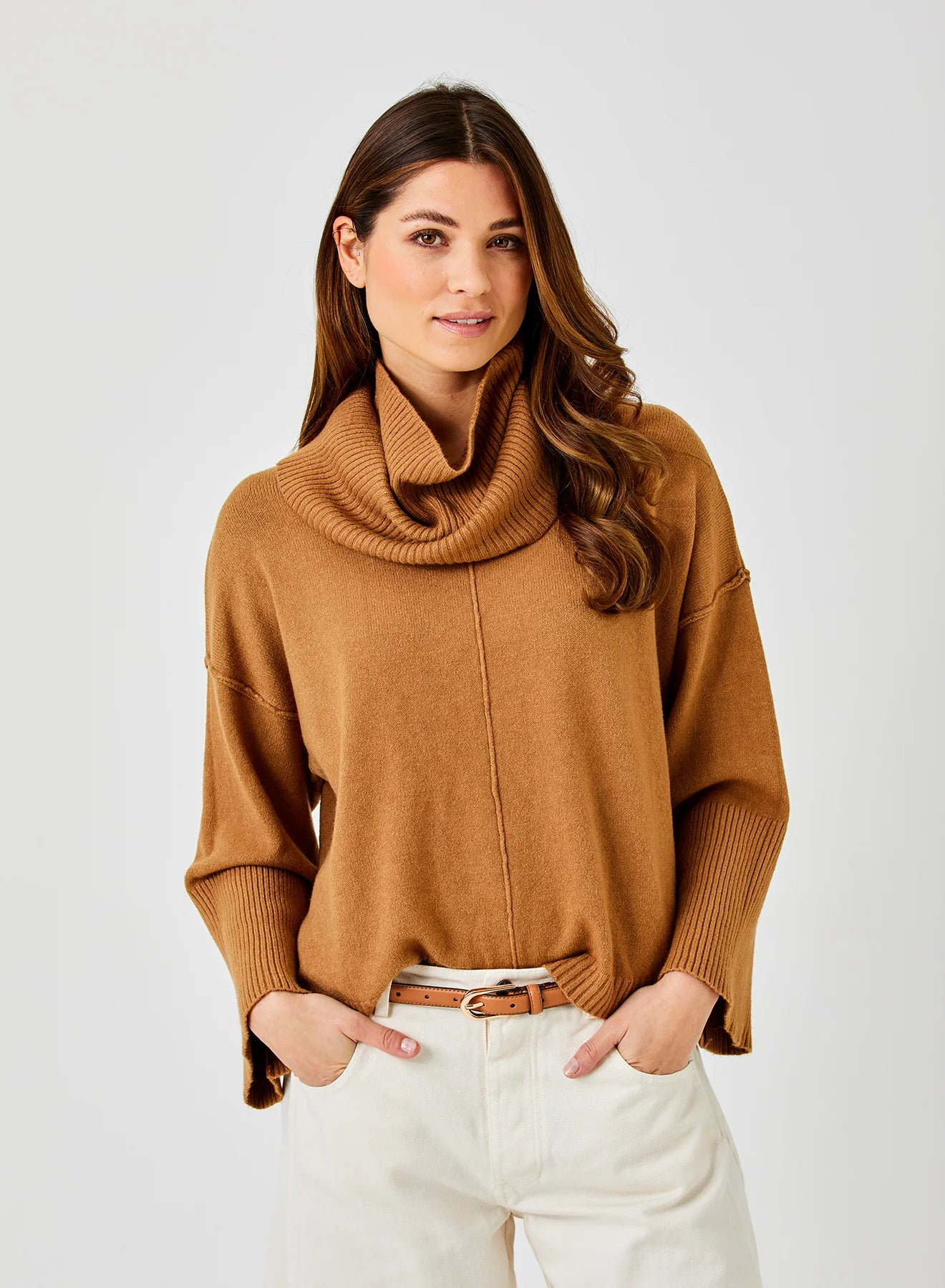 Tery Rib Neck Sweater With Snood
