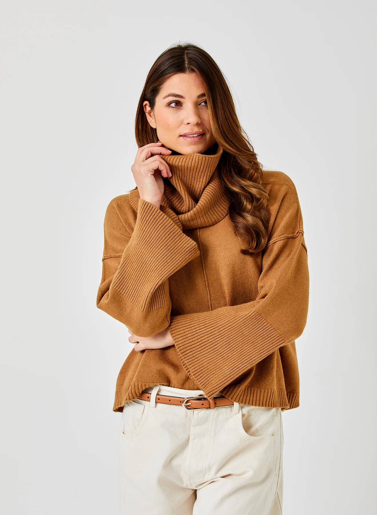 Tery Rib Neck Sweater With Snood