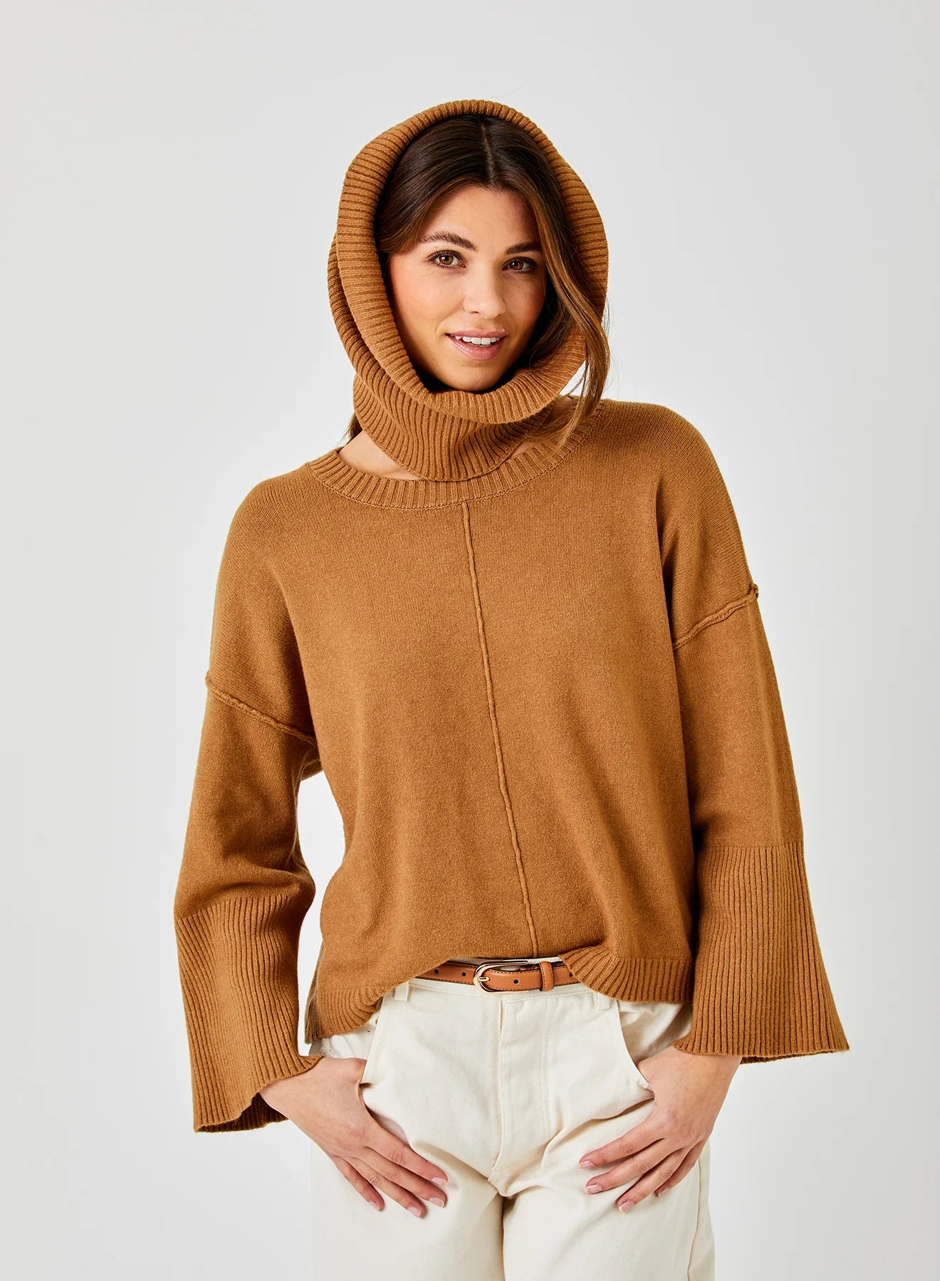 Tery Rib Neck Sweater With Snood