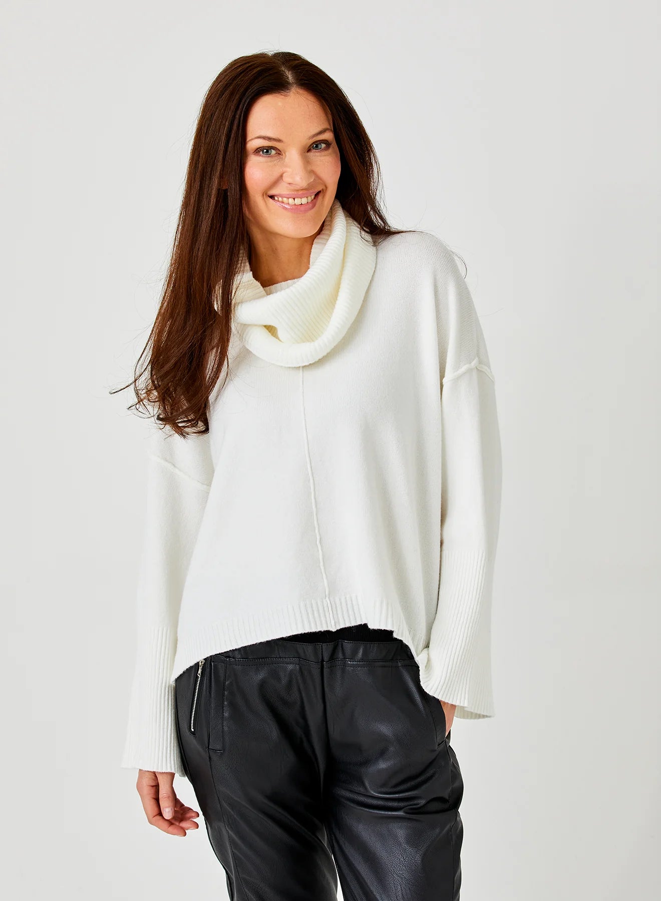 Tery Rib Neck Sweater With Snood