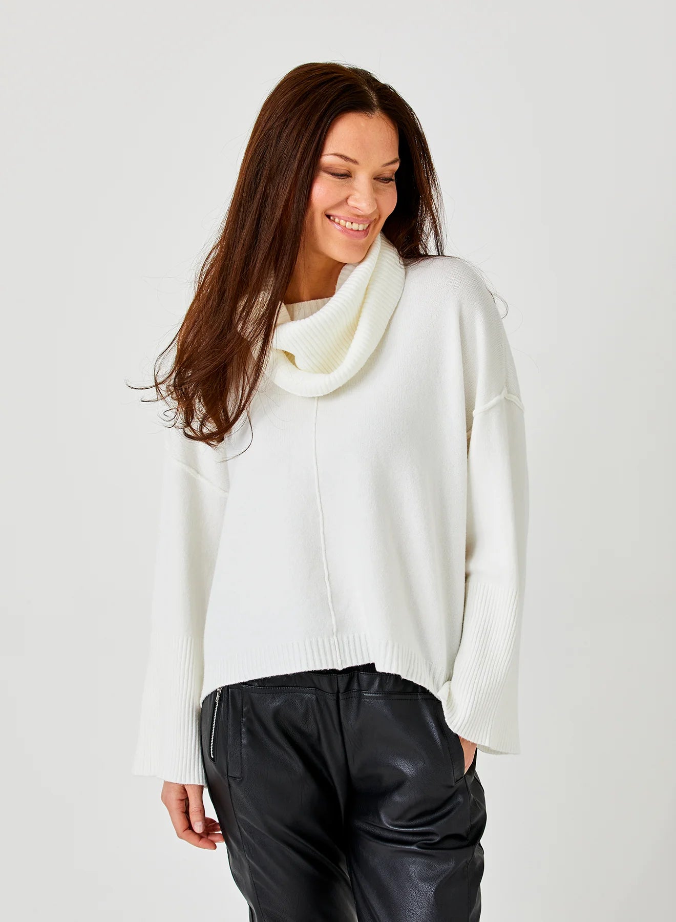 Tery Rib Neck Sweater With Snood