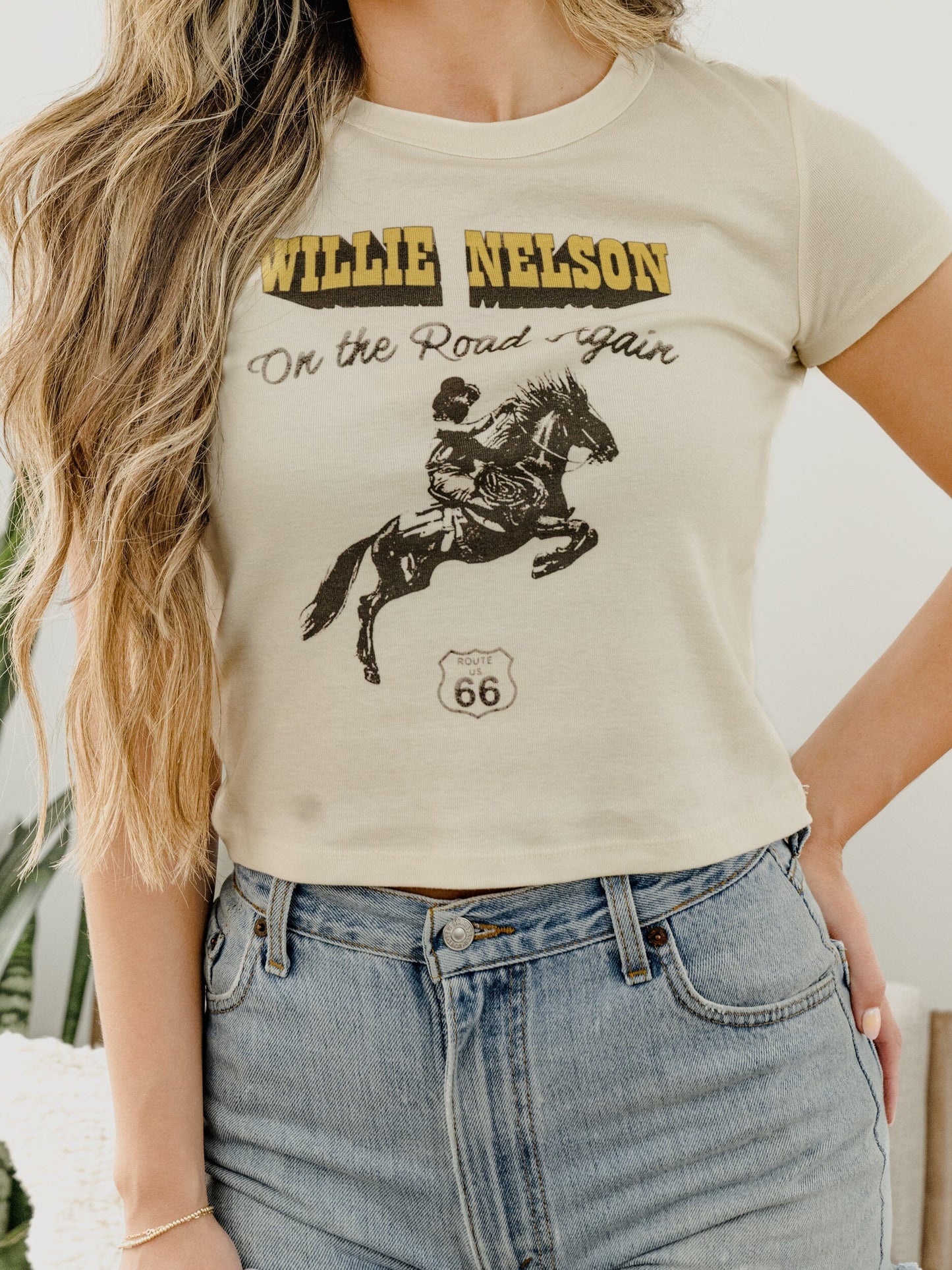 Willie Nelson Route 66 | Off White Licensed Micro Cropped Tee