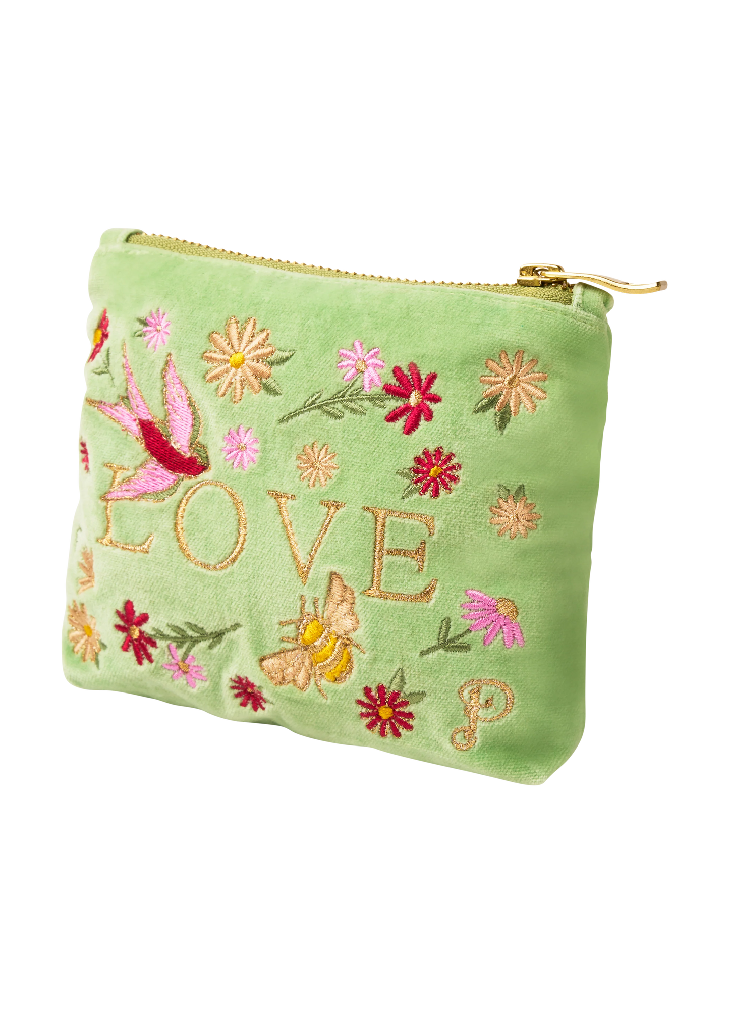 Velvet Mini Pouch - Love in a Meadow - Mint Green