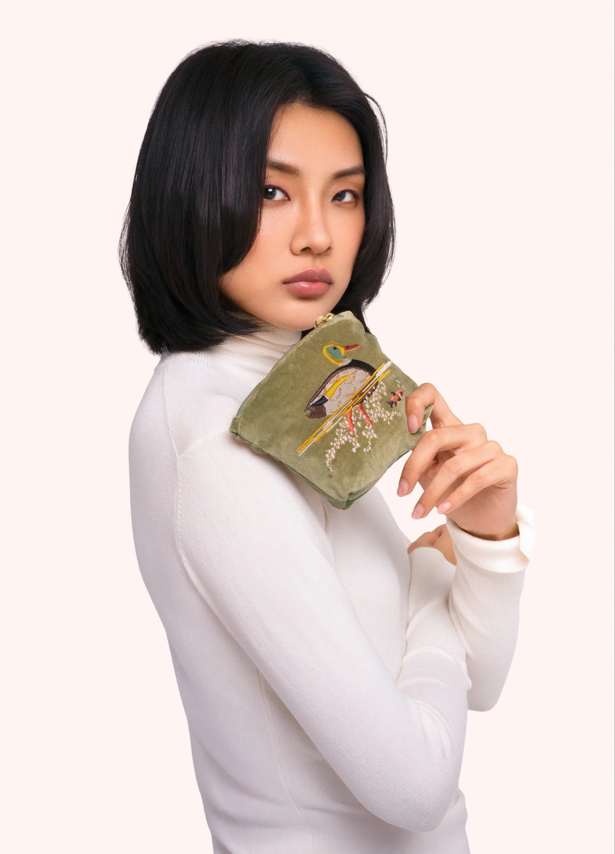 Mini Velvet Zip Pouch - Duck