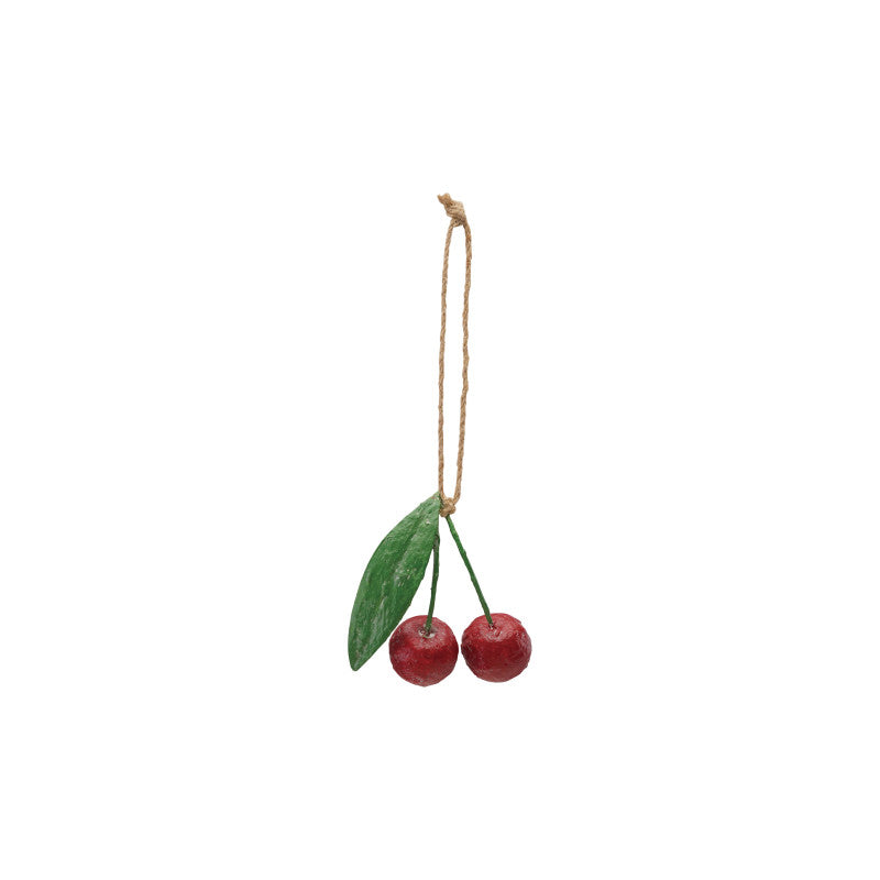 Handmade Paper Mache Small Cherries Ornament