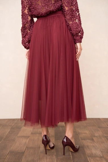 Aria Long Tulle Skirt- Bordeaux