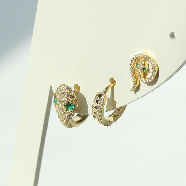Green Eyed Snake Huggie Hoop Earrings