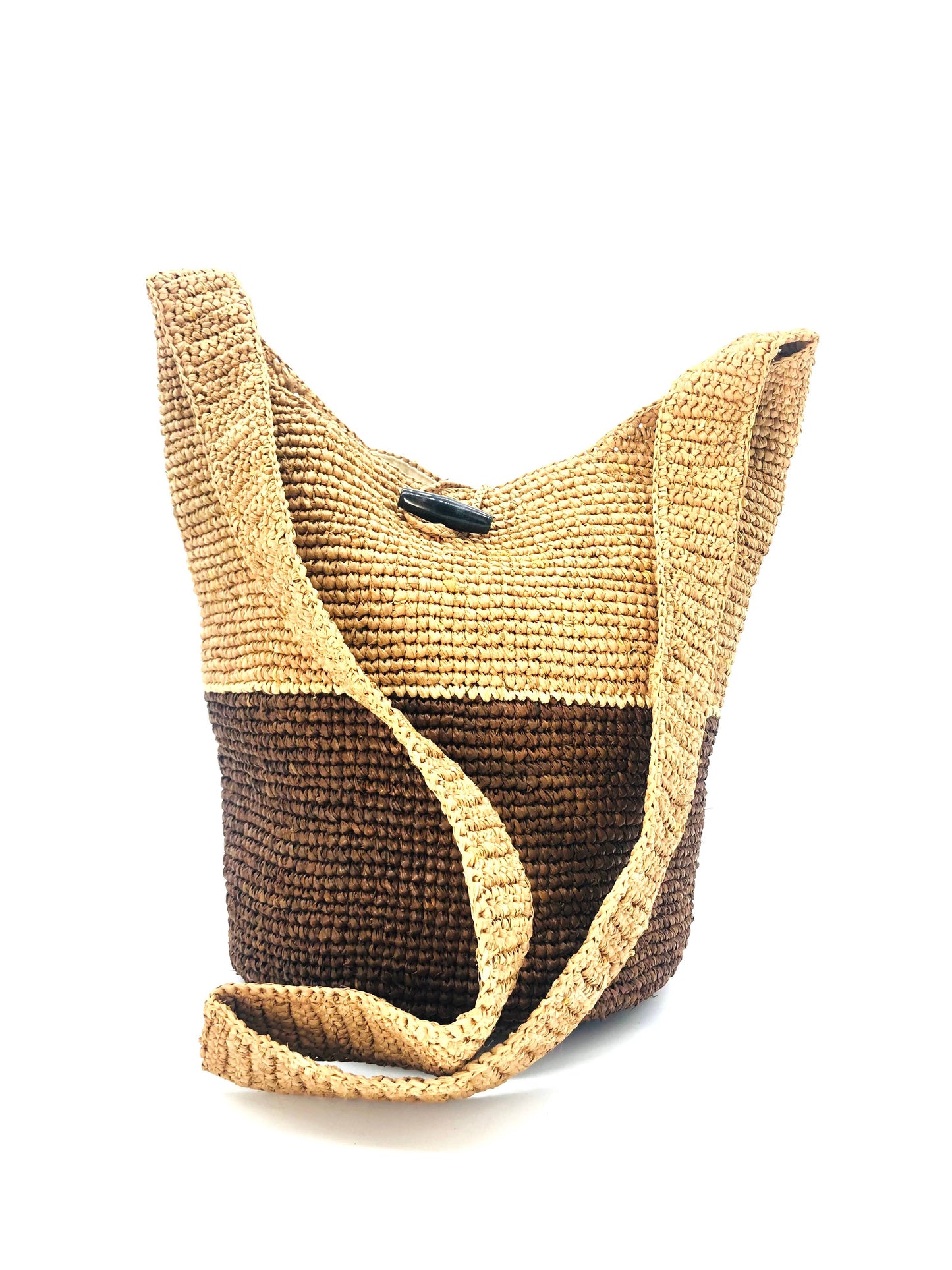 ConCon Two Tone Crochet Straw Crossbody Bag - Packs Flat