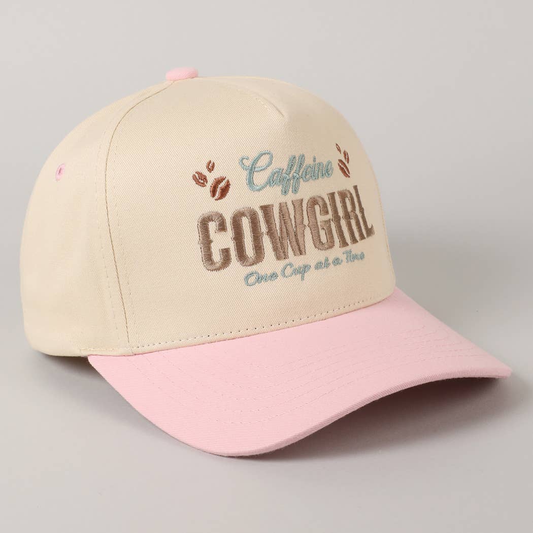 Caffeine Cowgirl One Cup At A Time Lettering Embroidery Cap