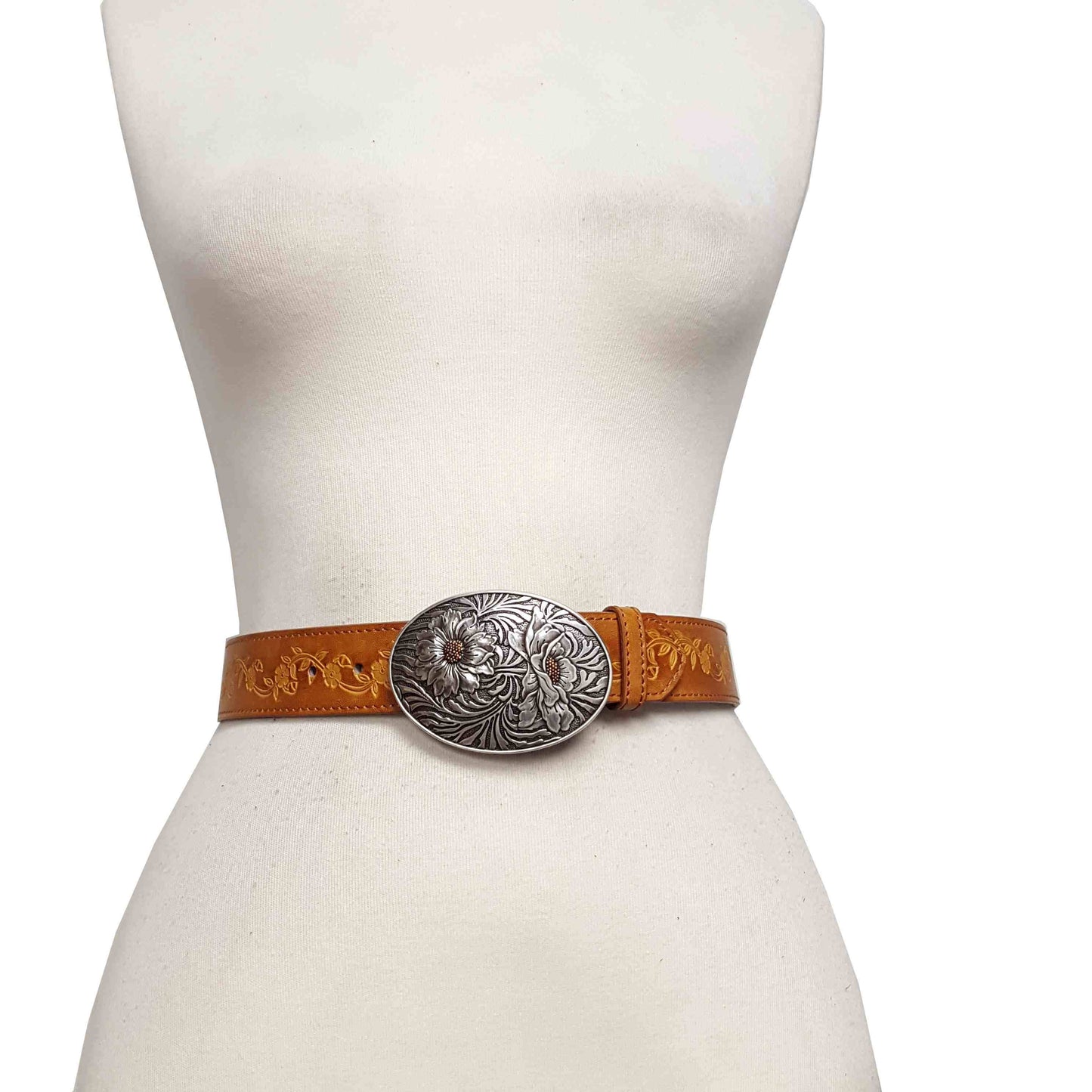 Sunflower Buckle with Vintage floral tooled belt