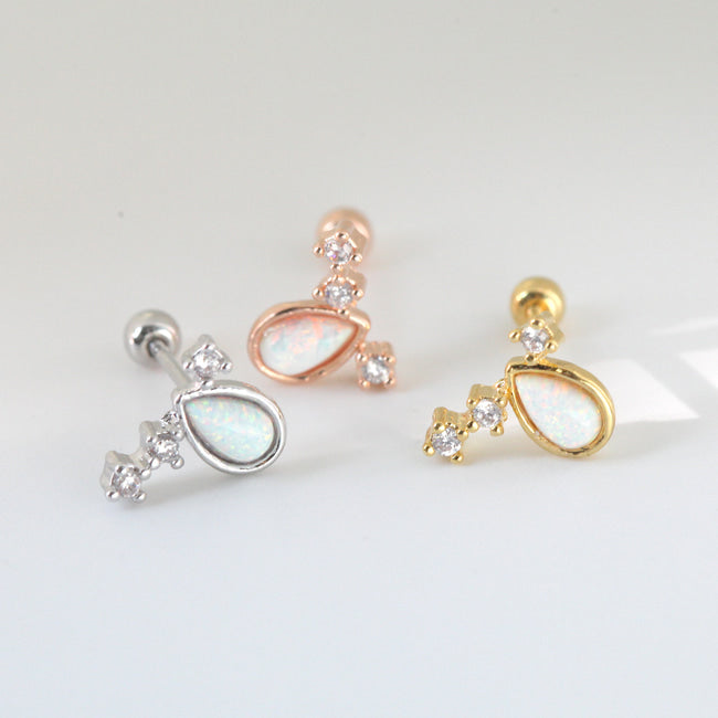 Tiny Opal & Crystal Trio Screw Back Earring