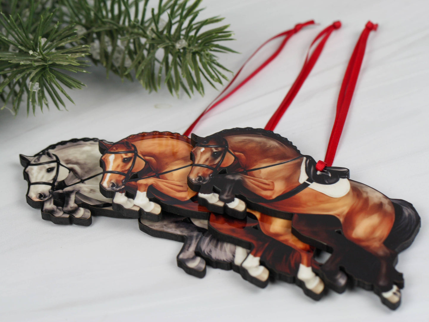 Jumping Horse Ornament - Chestnut Hunter Equestrian Décor