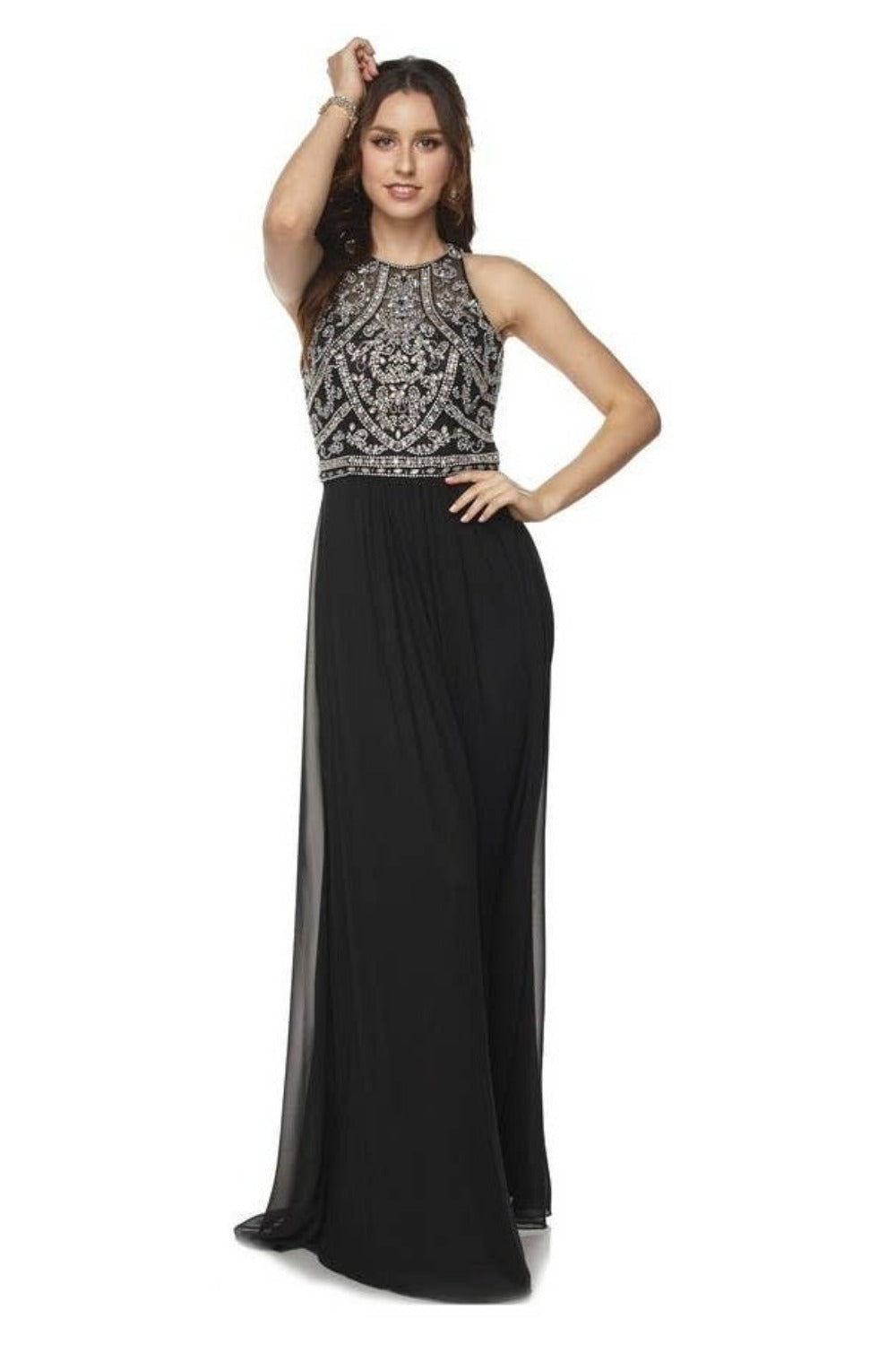 Open-Back Beaded Bodice Formal Dress