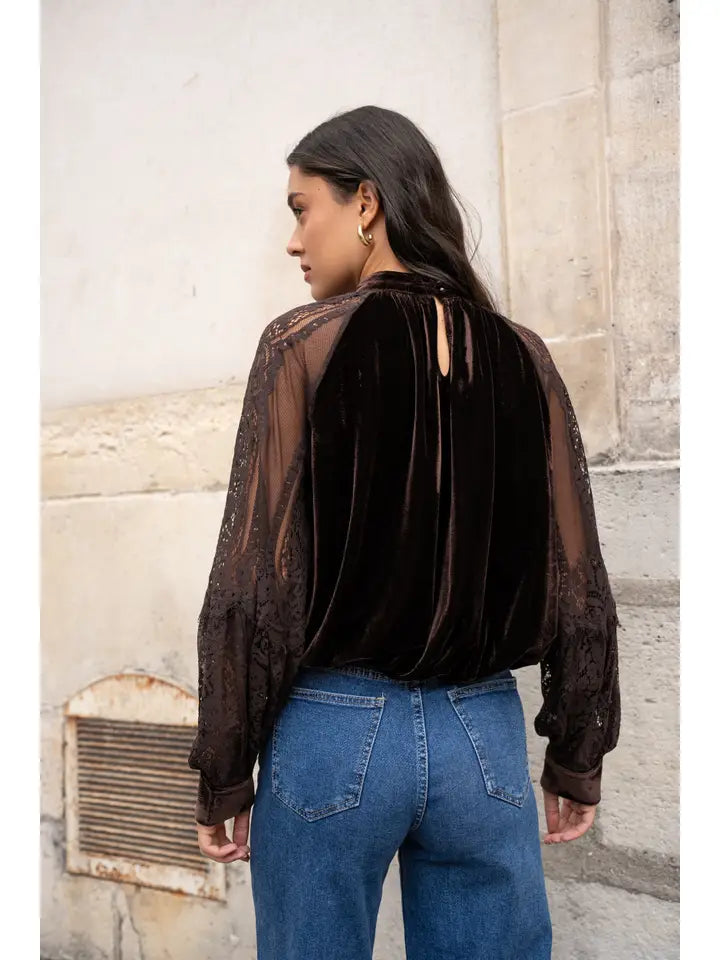Two-Material Velvet Blouse