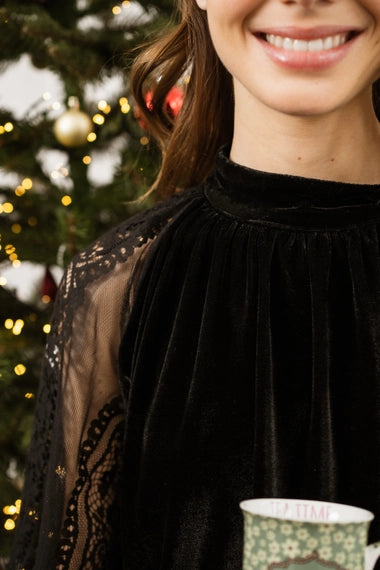 Two-Material Velvet Blouse
