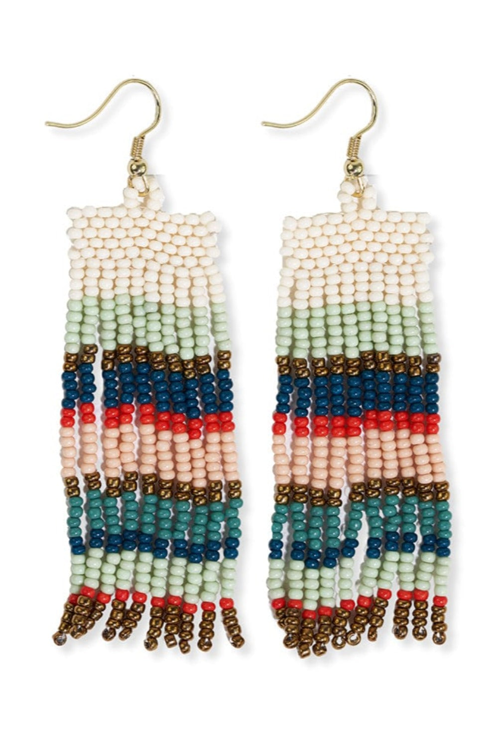 Adaline Horizontal Stripes Beaded Fringe Earrings