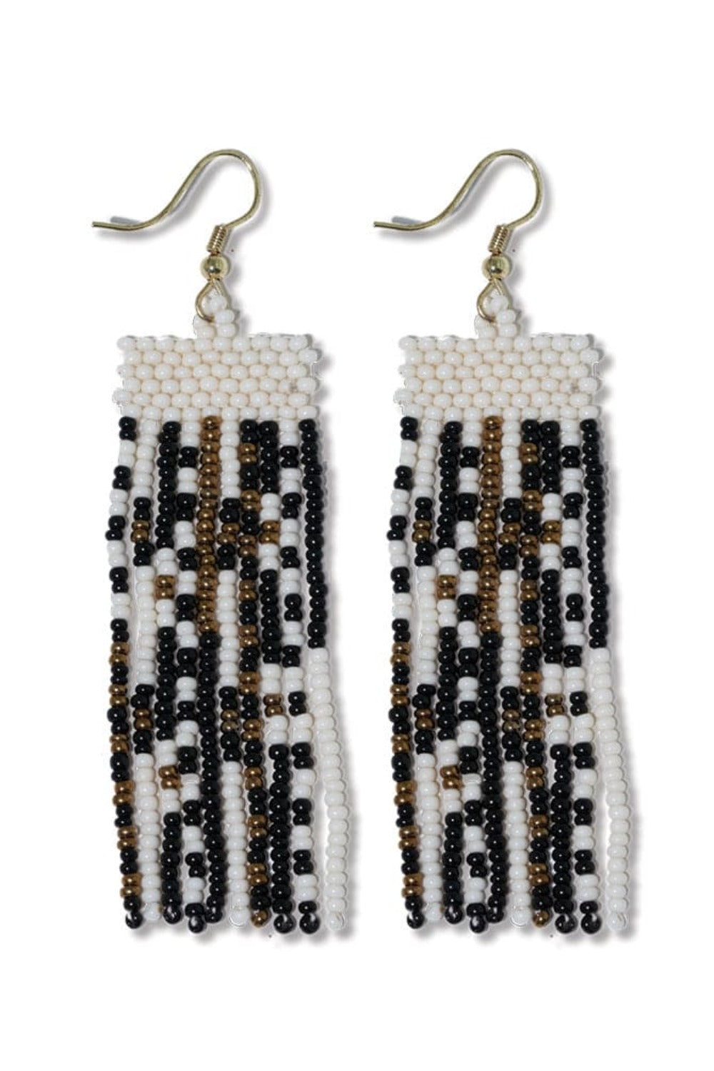 Adaline Horizontal Stripes Beaded Fringe Earrings